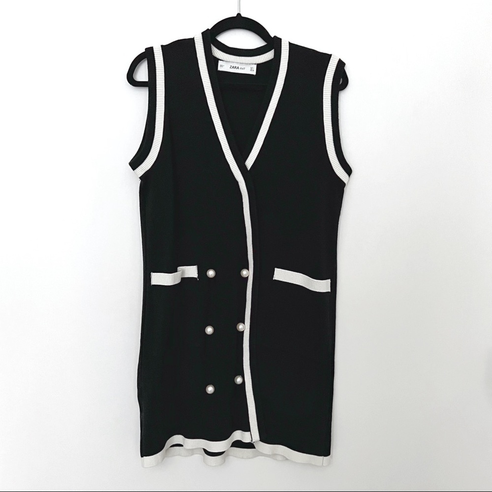 ZARA - Contrast Trim Vest w/ Faux Pearl Buttons